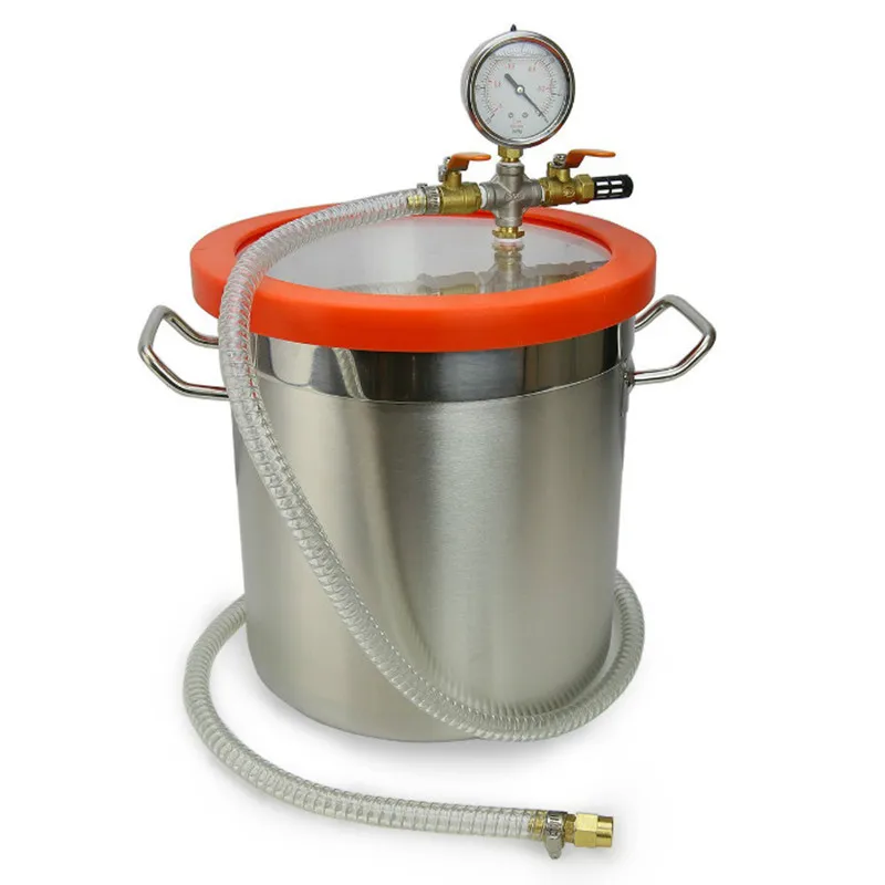 220V 2L Rotary-vane Vaccum Pump 5L Stainless Steel Vacuum Degassing Chamber  Vacuum Defoaming Barrel for Epoxy Resin AB Glue