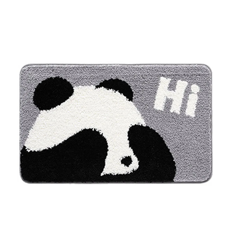 Adorable Cartoon Panda Shower Mat Soft and Non Slip Bath Rug Highly Absorbent Flocking for Clean and Dry Floors