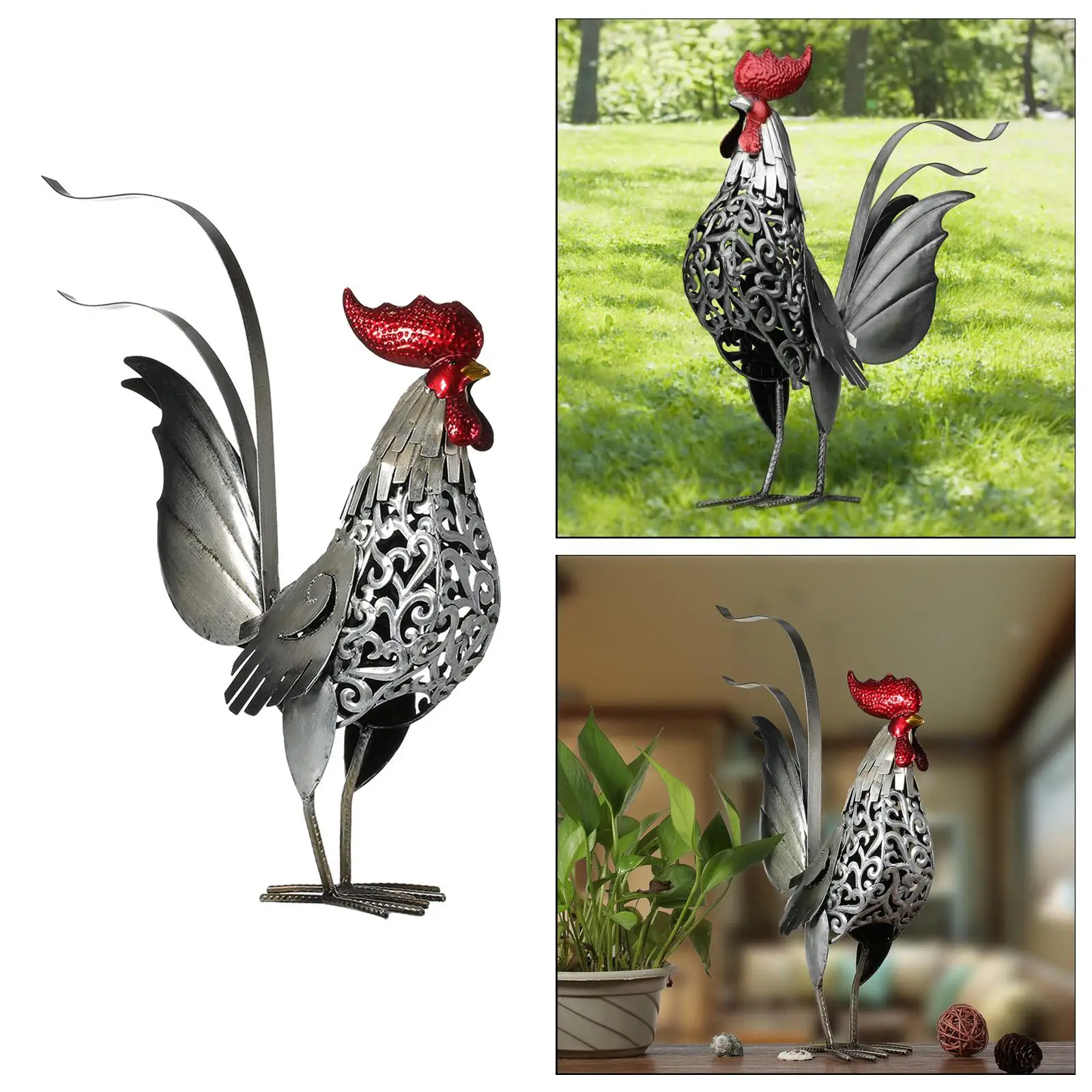 

Carved Iron Rooster Metal Statues Sculpture Craft Artwork Lawn Gifts Souvenirs For Home Table Desktop Decor Furnishing Animal