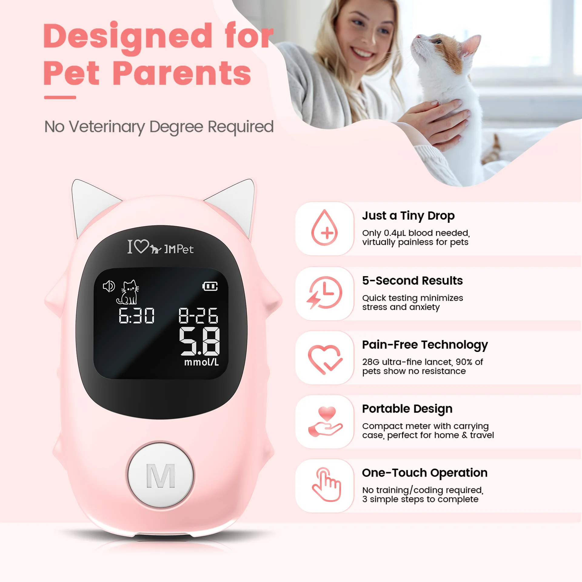 Pet Body Index Digital Testing Kit LCD Screen Readout Disposable Sampling Needle & Test Strip Household Detection Set