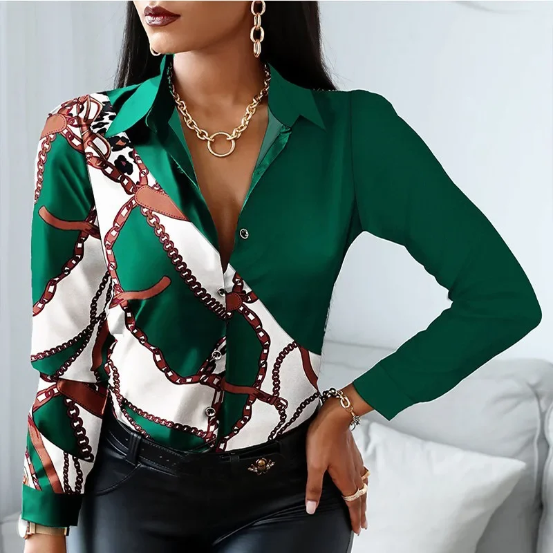 New Casual Leopard Print Women\'s Shirt Office Lady Elegant Striped Long Sleeve Blouse Fashion Silk Female Clothing Tops 18972