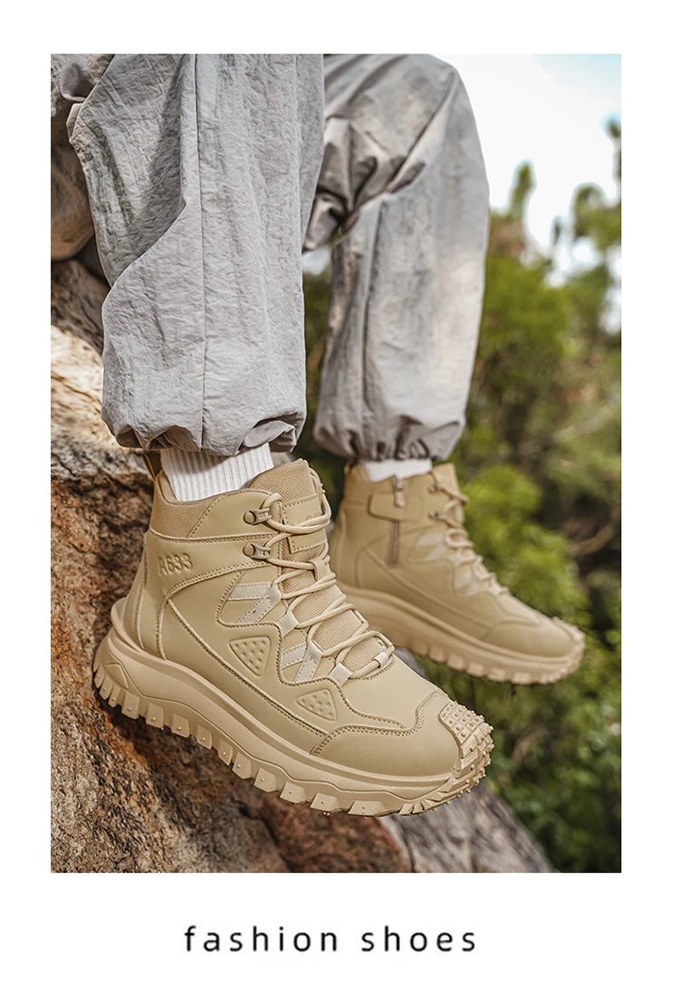 Herren-High-Top-Outdoor-Freizeitsportschuhe, mit stoßfestem Zehenschutz, rutschfester und abriebfester Sohle mit tiefem Profil, seitlichem Reißverschluss für einfaches An- und Ausziehen, geeignet für Wanderungen und Trekking, strapazierfähig und langlebig. – Detail 14