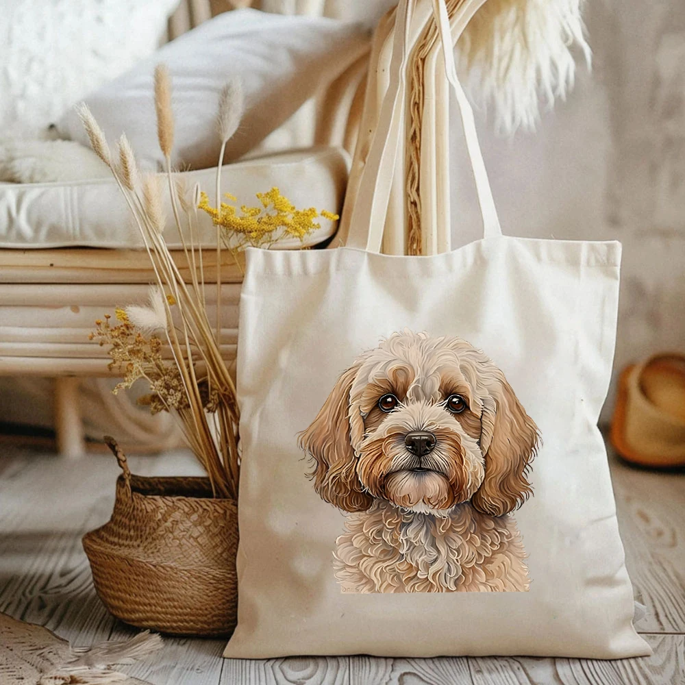 Super Cute Cockapoo Dog Print Tote Bags Dog Lovers Shopping Bag Large Capacity Canvas  Book Lover Gift Female Elegant Lovely Bag