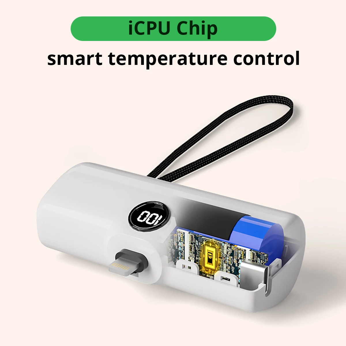 ポータブル急速充電器,コンパクト外部バッテリー,内蔵ケーブル,急速充電,ポケットバッテリー,iPhone, Samsung, Xiaomi用