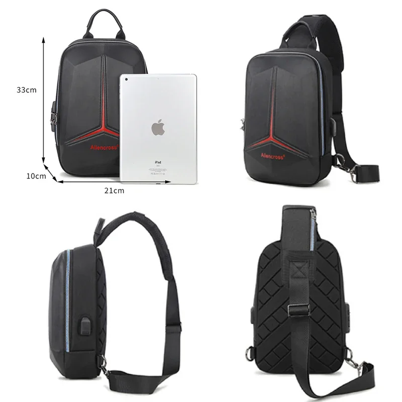 Men PVC Multifunction USB Shoulder Anti-theft Sports Casual Pack for Male Cross Body Sling Gym Chest Bags Travel Messenger Pack