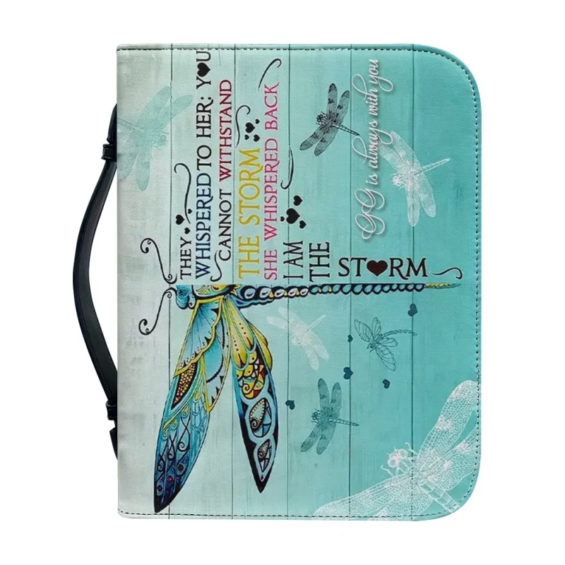 I Am The Storm Dragonfly patrón personalizado impresión Iglesia Biblia funda PU bolsos libro de estudio cajas de almacenamiento para mujeres