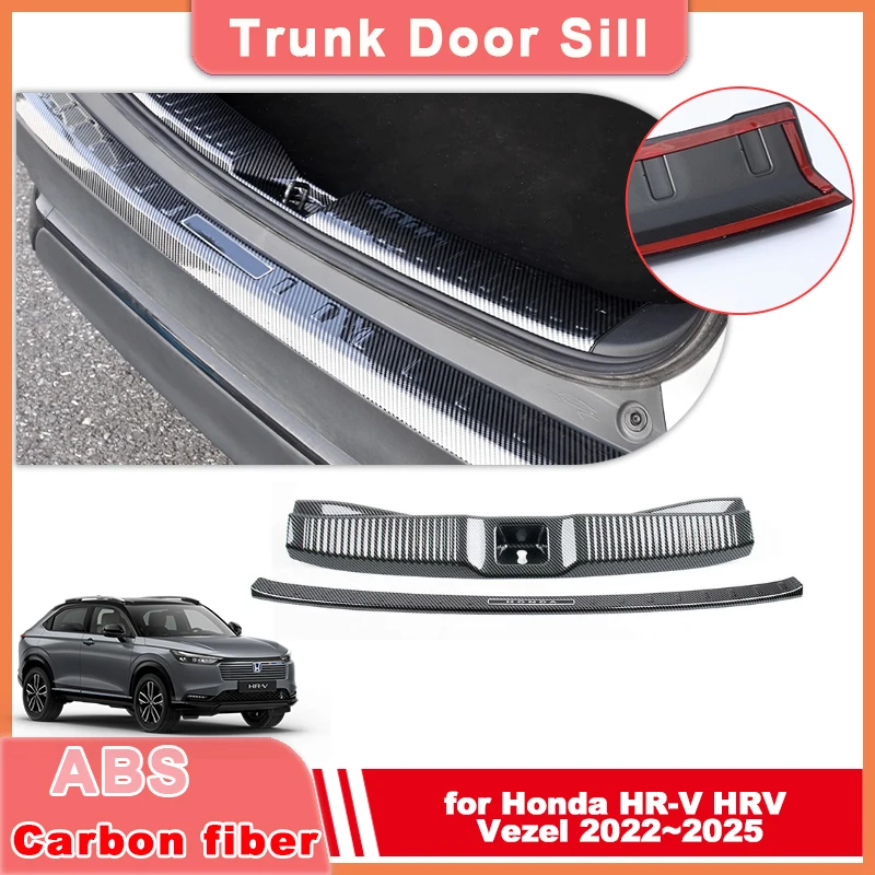 Car Trunk Door Sill for Honda HR-V HRV Vezel 2022~2025 ABS Carbon Fiber Threshold Guard Plate Trim Strips Sticker Accessories