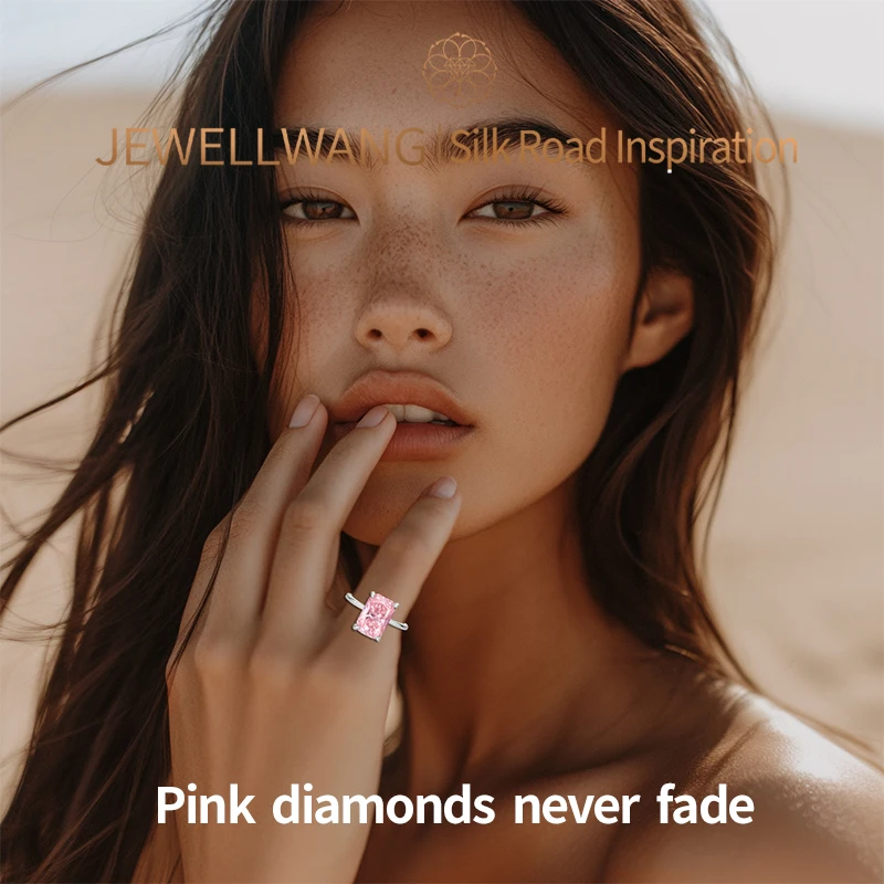 JEWELLWANG CherryDai – bague de fiançailles personnalisée en diamant rose cultivé en laboratoire, ovale, cœur rayonnant, scintillant, bijoux de mariée fins personnalisés