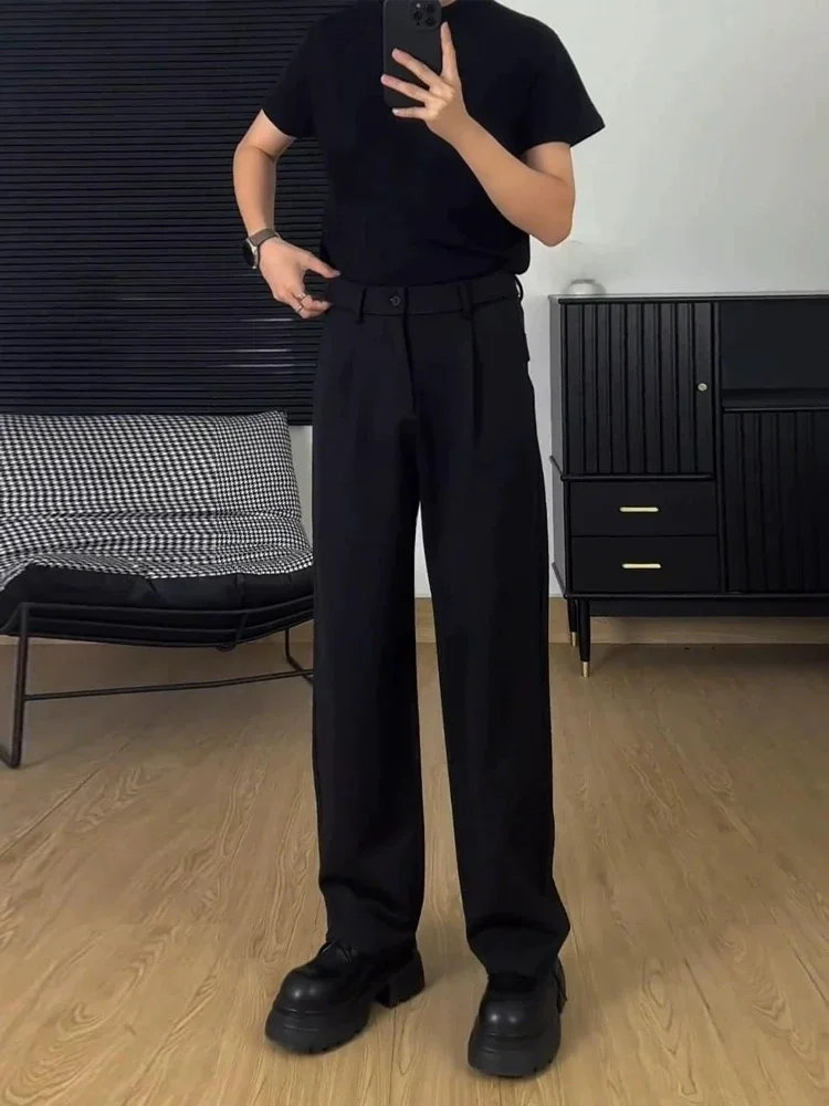 

Bla Wide Leg Straight Cut Trousers Lazy Sle Men's Spring Autumn High Waist Suit Pants Casual Youth Trendy Flared Trousers