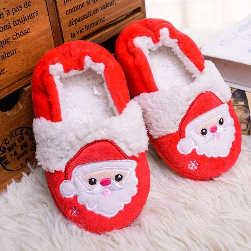 Toddler Girl Slippers for Boy Winter Plush Warm Cartoon Santa Claus Deer Christmas Gifts Children Home Shoes Little Kid Footwear