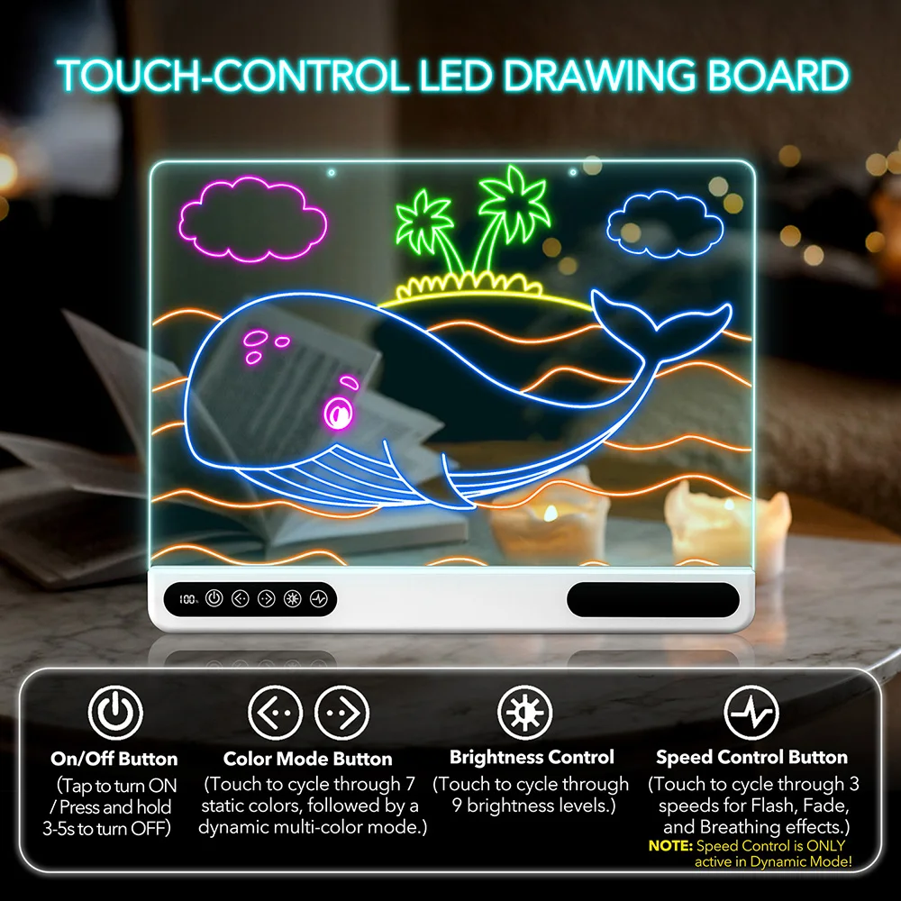 LED Note Board Night Light with 7 Colorful Pen Lighted Acrylic Drawing Board Glowing Message Marker Board For Office School Home