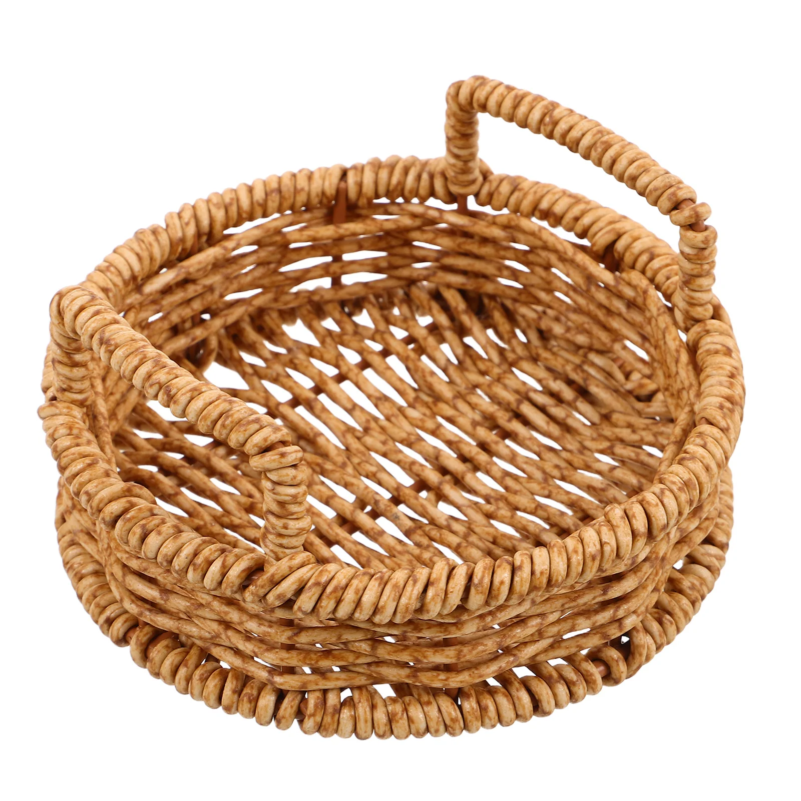 

Round Woven Basket Imitation Rattan Handwoven Bread Fruit Storage Multifunctional Small Snack Display Tabletop Decorative