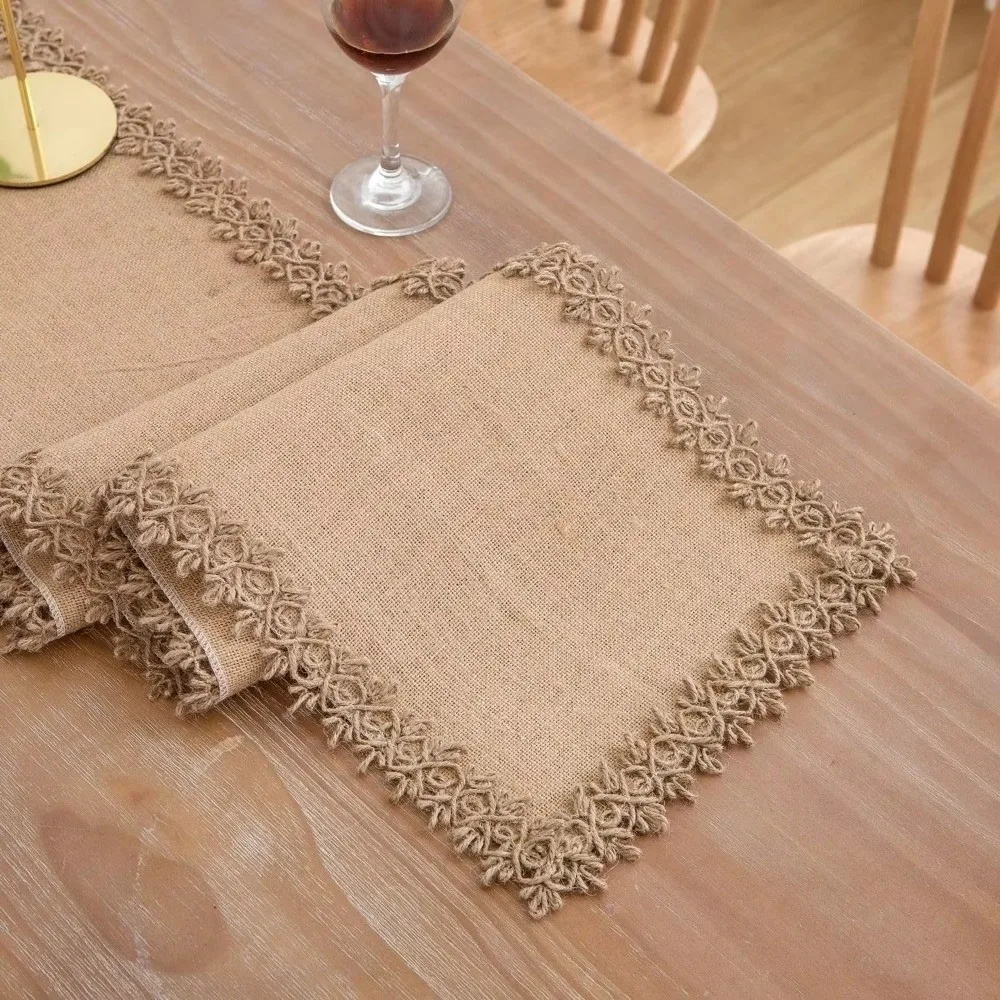 New Jute Jute Table Runner Macrame Edges Woven Texture Macrame Table Runner Lace Trim 30x180CM Burlap Table Runner Table Decor