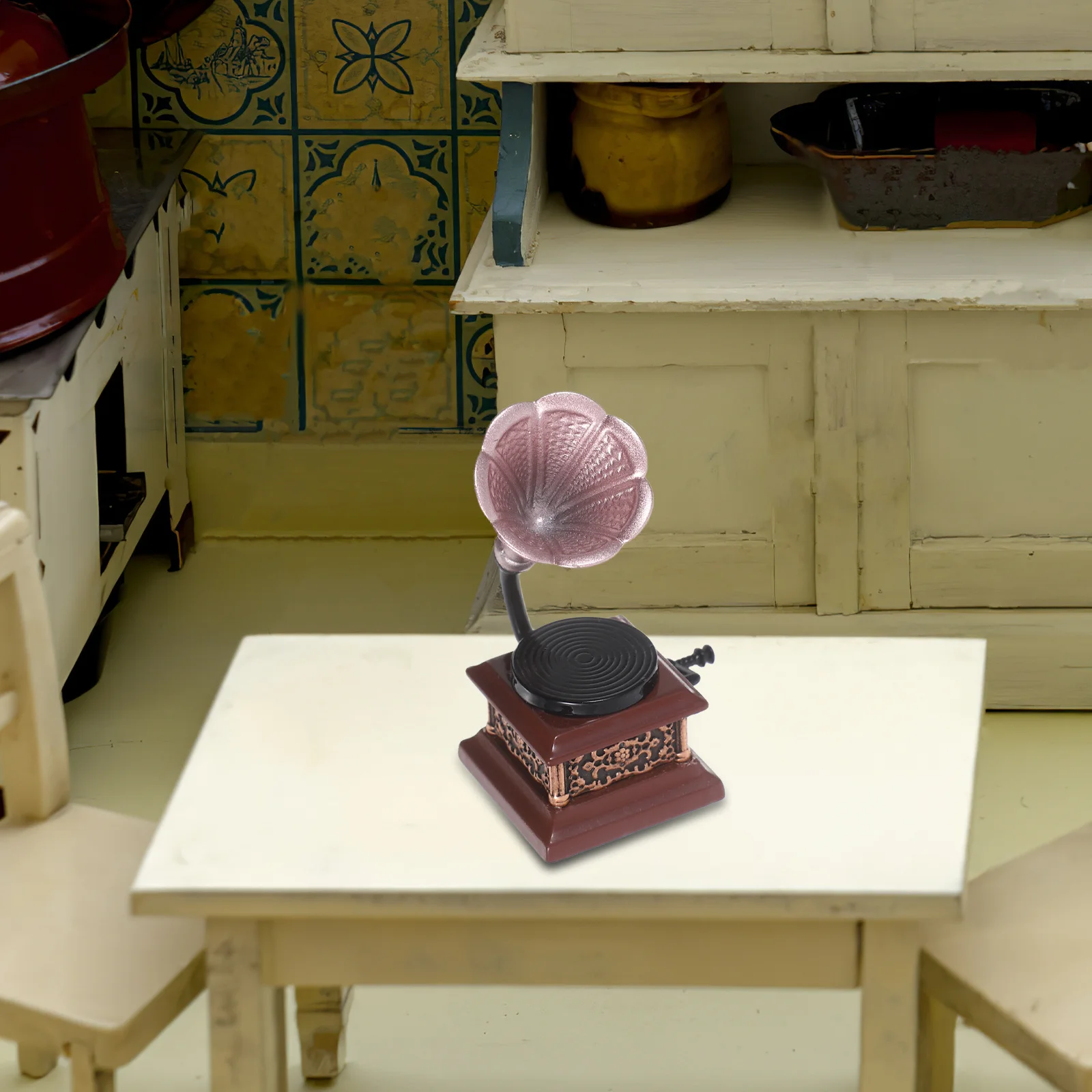 

Vintage Phonograph Retro Mini Record Player Decorative for Music Room Collectors Display Accent Dollhouse Phonograph