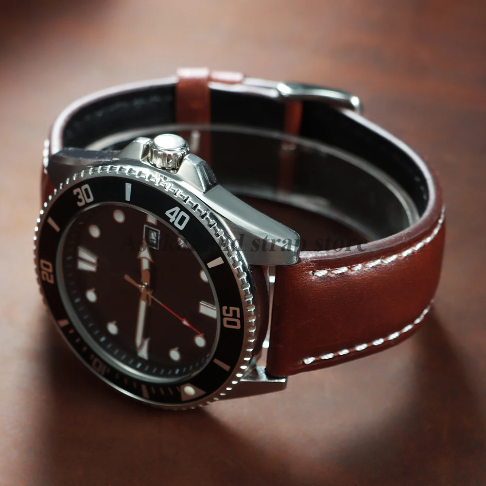 18mm 20mm 22mm cinturino in pelle cerata olio vintage nero per Seiko per Rolex cinturino strato di testa cinturino in pelle di vacchetta cinturino da uomo