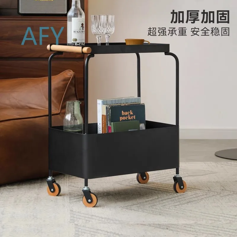 Rolling Cart Side Table for Living Room Bedroom Sofa Storage Shelf with Wheels for Tea Snacks Organizer Metal Utility Cart