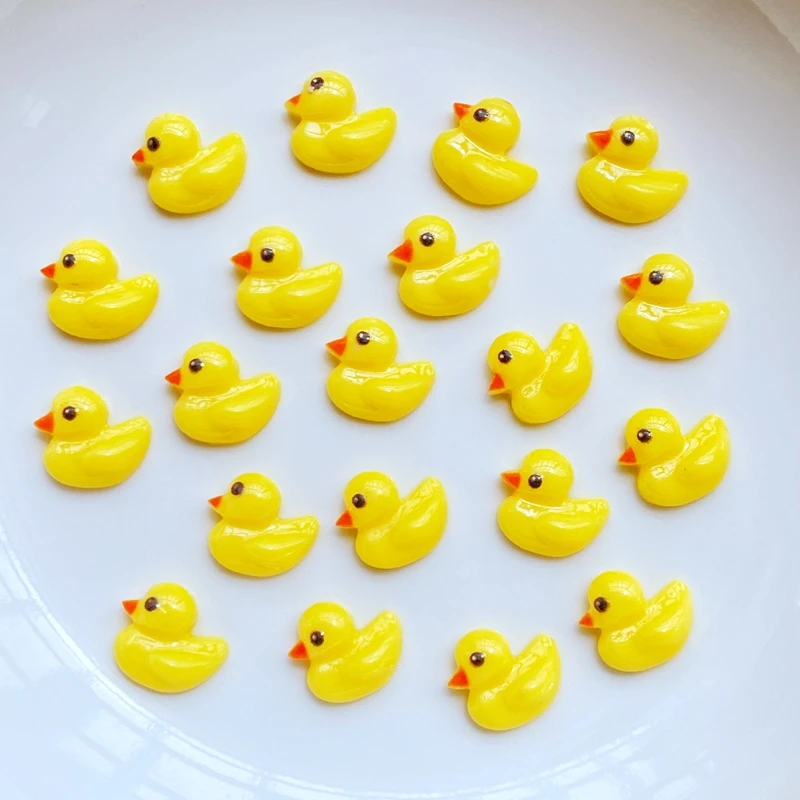 50Pcs New Cute Mini Duck Resin Figurine Crafts Flatback Cabochon Ornament Jewelry Making Hairwear Accessories