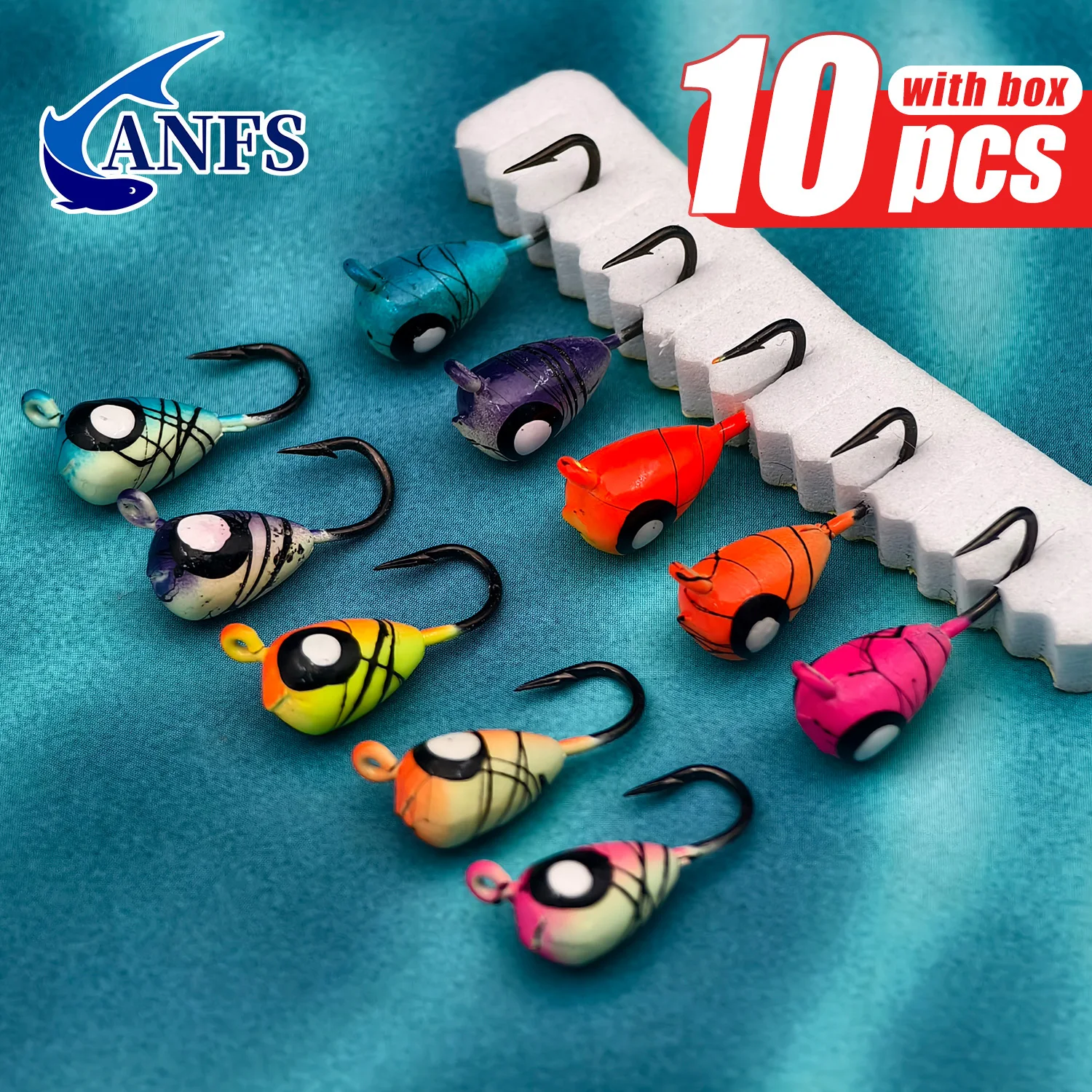 Anfs iscas de pesca no gelo gabaritos de pesca no gelo kit-10 pacote iscas de pesca no gelo para tipo panfish walleye bluegill pique poleiro