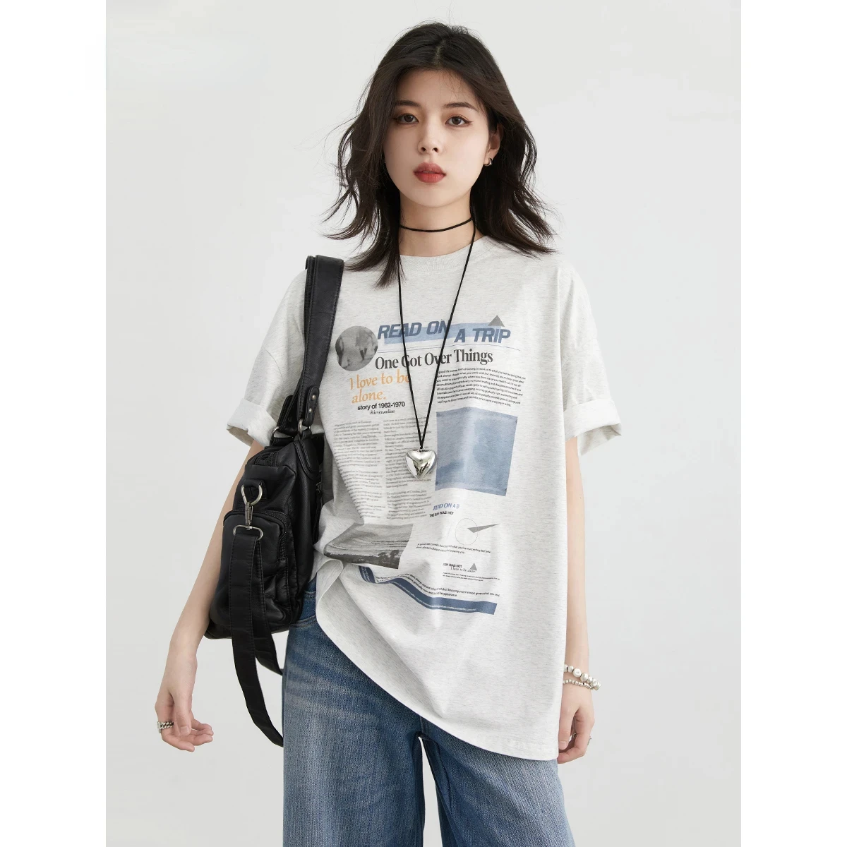 CHIC VEN Women Tees Casual Graphic and Letter Printed Short Sleeve T-Shirts Loose Crew Neck Fashion Female Tops Summer 2024