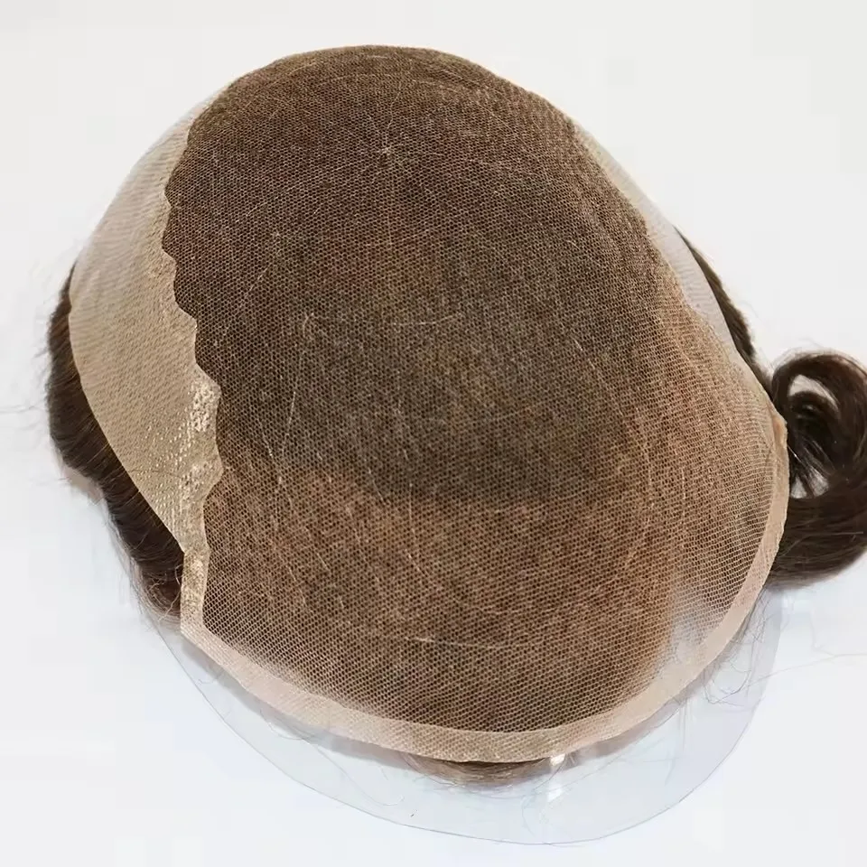 20mm Lockiges, super langlebiges Q6Men Toupet, grau, schwarz, blond, Echthaar, französische Spitze & dünne PU-Basis, unsichtbare, gebleichte Knoten, Herrenperücke – Detail 8