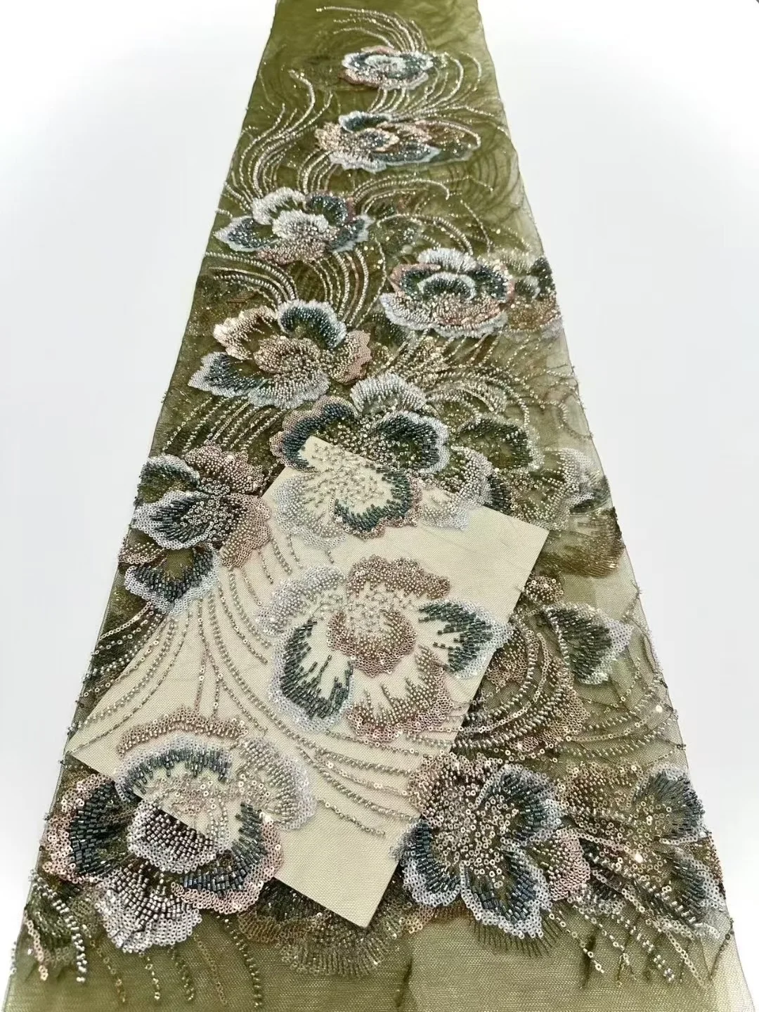 

Роскошная французская гипюровая кружевная ткань, 5 ярдов, африканский тюль с бисером и блестками, вышивка для свадебного платья от кутюр и праздничного платья