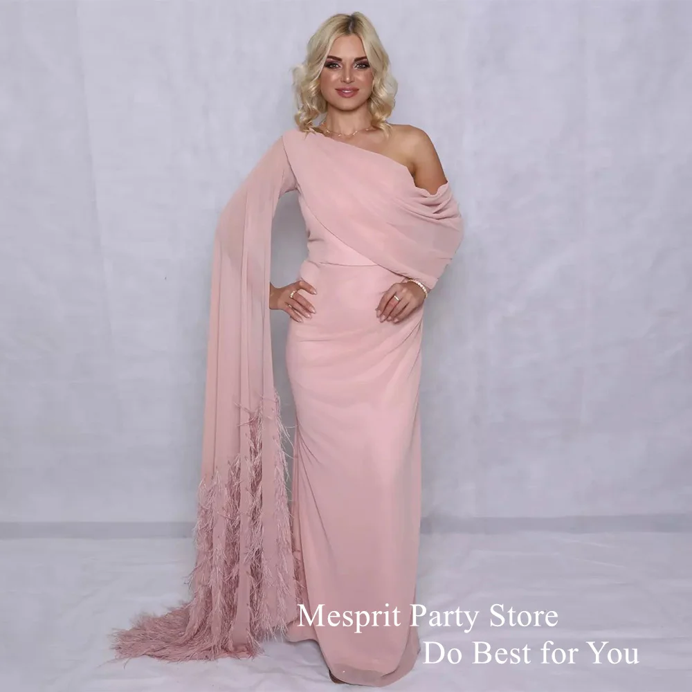 

Mesprit Saudi Evening Dress 2024 فساتين طويلة One Shoulder Feathers Chiffon Mermaid Prom Dresses Formal Occasion Dress