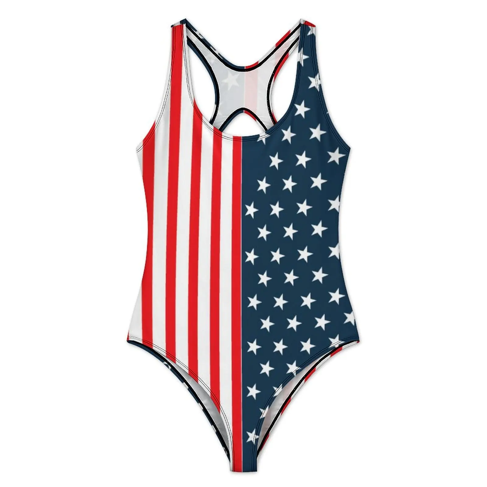American USA Flag Print Swimsuit Stars And Stripes Swimwear One Piece  Bodysuit Hollow Out Bathing Suit Woman Push Up Beachwear