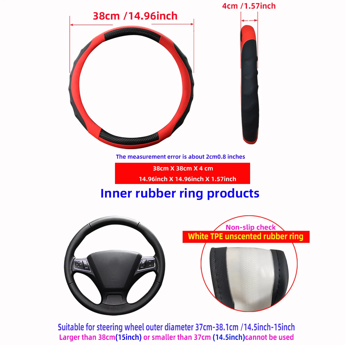 1 carbon fiber PU leather stereo massage with inner ring car steering wheel cover suitable for 14.5-1 automotive supplies