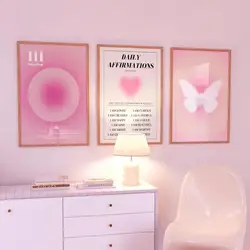 3pcs/Set Pink Aura Affirmation Trust Graident Spiritual Angel Numbers Wall Art Canvas Painting Poster For Living Room Home Decor