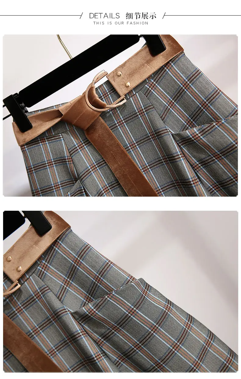 Plaid Vantage Hohe Taille A-linie Lose Mit Gürtel Tasche frauen Rock Koreanische Mode Mid-Kalb Lange Röcke Für frauen 2024 Frühling – Detail 5