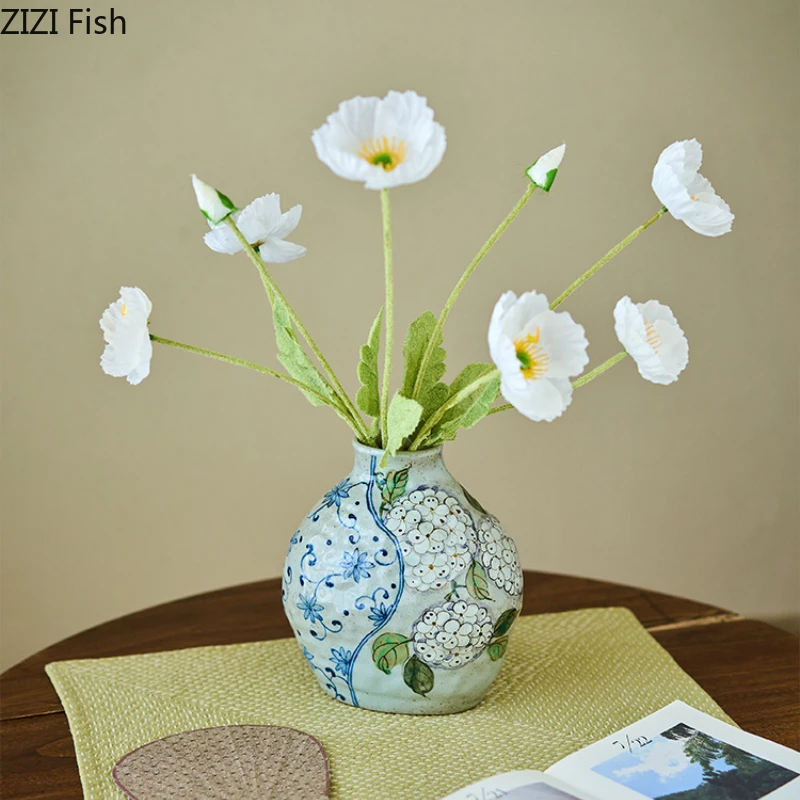 

Сине-белая керамическая ваза, двусторонние вазы, цветочная композиция, художественные сосуды для цветов, гидропонная ваза, вазы для сушеных цветов