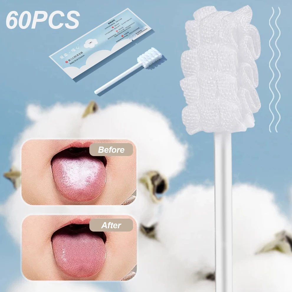 60pcs Baby Mouth Cleaning Stick Disposable Detergent Milk Tooth Veil Toothbrush Baby Tongue Wash Teeth Dental Care for Elderly