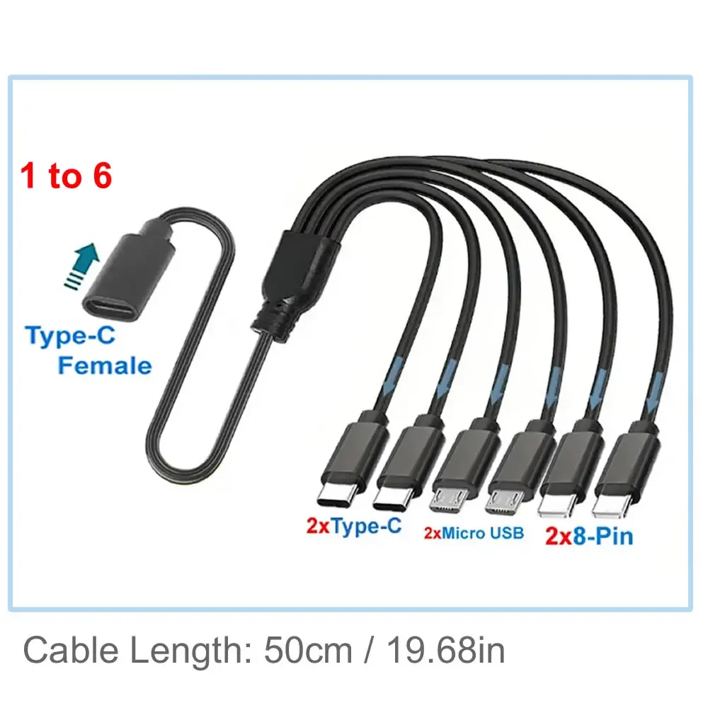 3/4/6 Port Typ C Buchse auf Stecker Verlängerungskabel USB-C Splitterkabel Mehrere Hub-Ladekabel für IOS Typ-C Micro-USB-Geräte