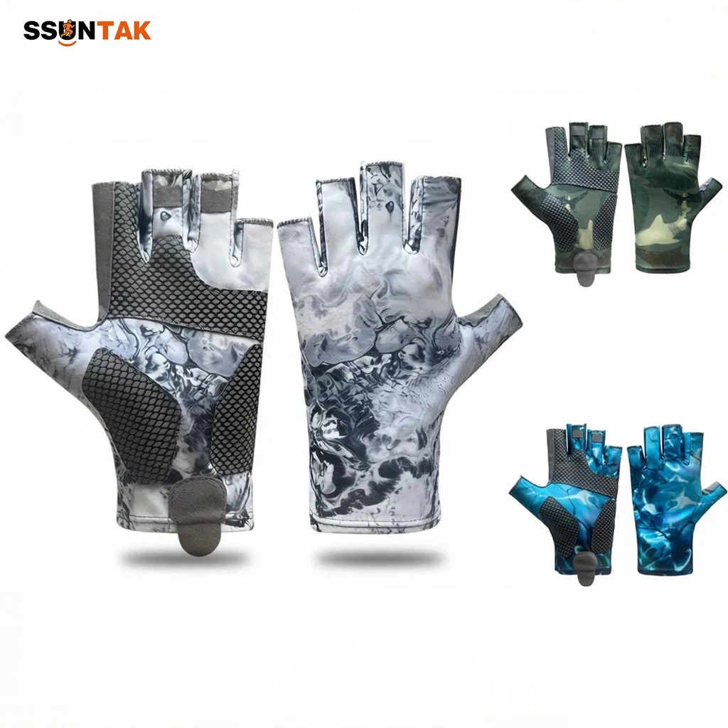 

SSUNTAK Unisex Summer Fingerless Fishing Glove Ice Silk Breathable Anti Slip Quick Dry for Outdoor Fish Cycling Kayak Hike Run