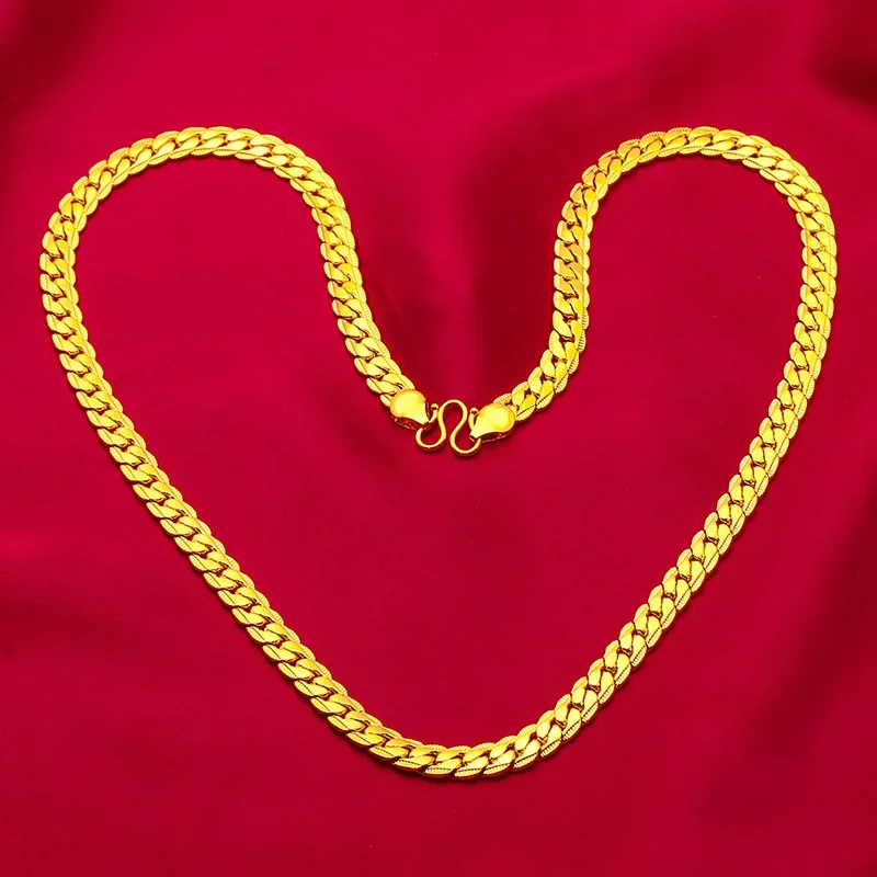 

Mens and womens 18K gold necklace domineering boss chain flat necklace AU750 chain attracts wealth and good luck