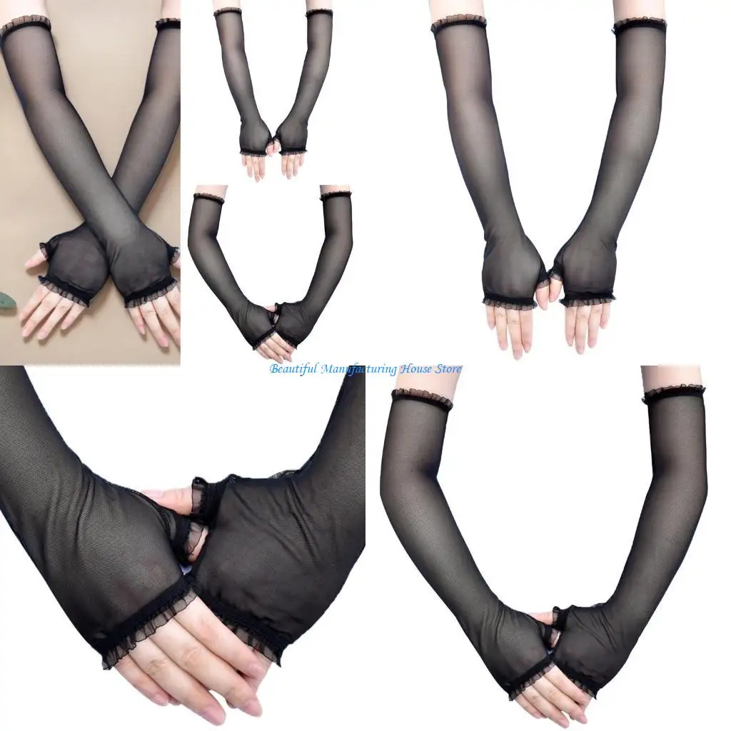 E56A Nightclub Dark Sleeves Gloves for Halloween Theme Party for Women and Girls