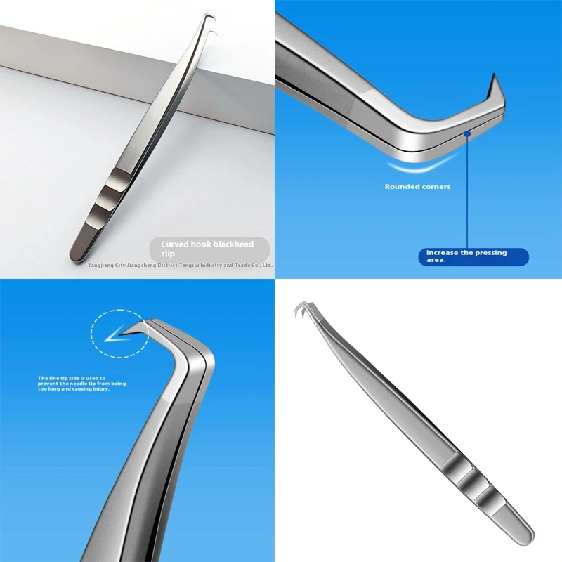 {MX} Stainless Steel Precision Bent Hook Tweezers Comedone Clip Acne Blackhead Remove Needle Facial Skin Care Beauty Tools