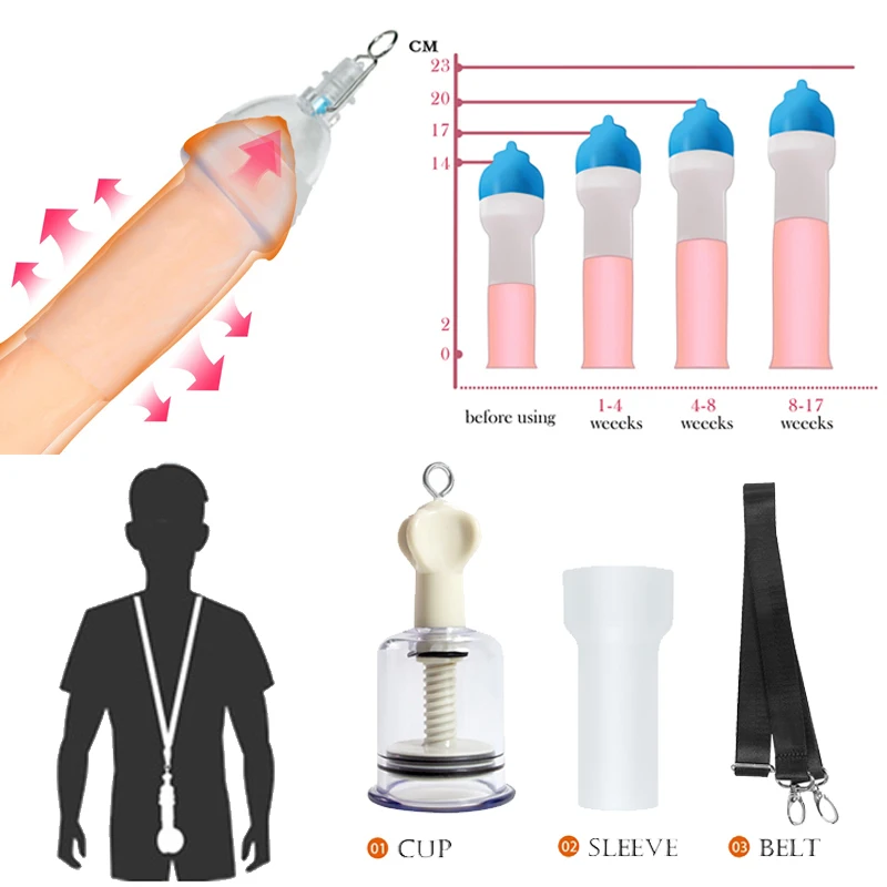 Penis Pump Enlarger Extender Physical Exerciser Sex Toys Men Dick Bigger Enhance Belt Hanger Vacuum Cup Trainer Male Masturbator