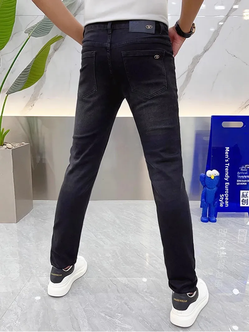 

Bla Slim Fit Men's Jeans Elastic Pure Color Korean Sle Casual Breathable Long Pants Autumn Faion Youth Trend