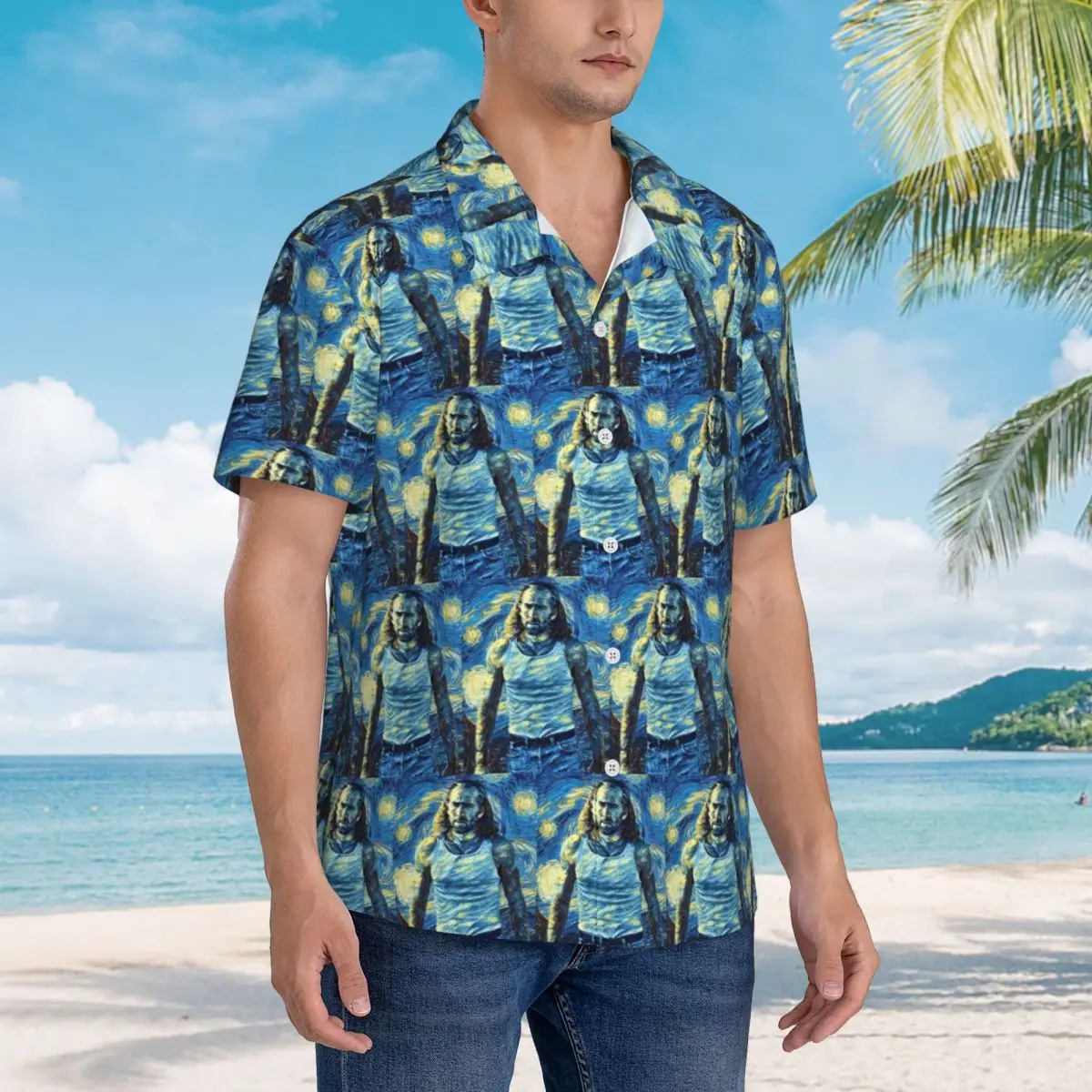 

Nicolas Cage Stage Hawaiian Shirts Casual Men Short Sleeve Shirt for Summer Beach Men's Button Tops