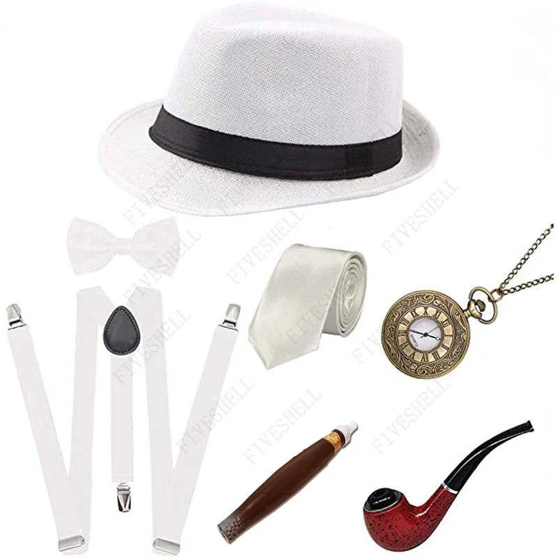 Ensemble d'accessoires de cosplay de fête rétro pour hommes, Great Testosterone Sby, Rugissant Gangster20s, 30s, Costume Set, Pipe, Pocket Watch, Cigar, Vintage, 1920