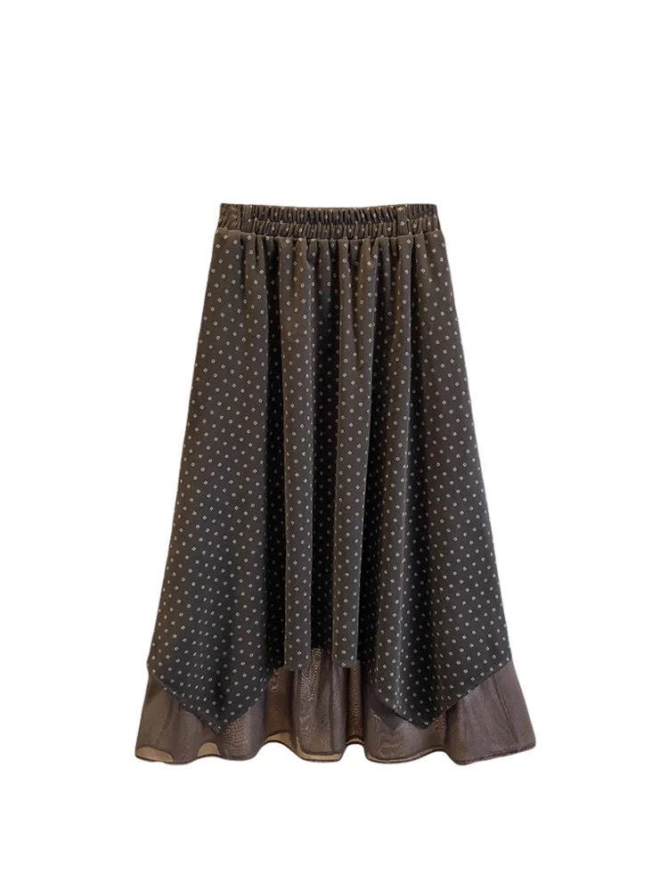 

Юбка А-силуэта с высокой талией для женщин больших размеров: модная, осенне-зимняя, из хлопка и полиэстера, удобная, повседневная