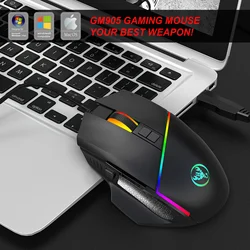 New arrival HXSJ A876Pro wired mouse gaming 8 buttons Macro programmable 1000HZ ergonomic RGB backlit game mouse for laptop