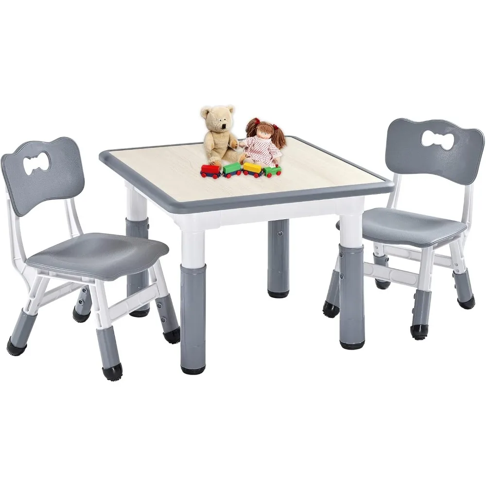 Juego de mesa y 2 sillas para niños de 3 a 8 años, juego de mesa y sillas para niños de altura ajustable, mesa para artes y manualidades fácil de limpiar