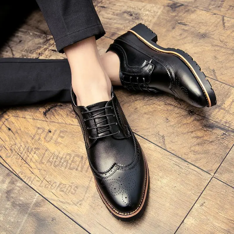 Formal Wear Youth Men's Party Black Leather Shoes British Retro Korean Type Casual Elegant