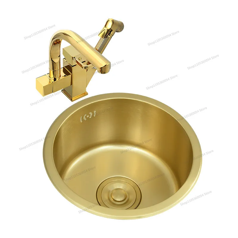 For Gold Nano Round Sink  Small Single Sink Kitchen 304 Stainless Steel Vegetable Basin Sink