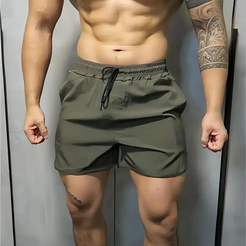 

Мужские летние спортивные шорты с быстрой сушкой, однотонные, с эластичным поясом, 4-дюймовые, для тренажерного зала и бега