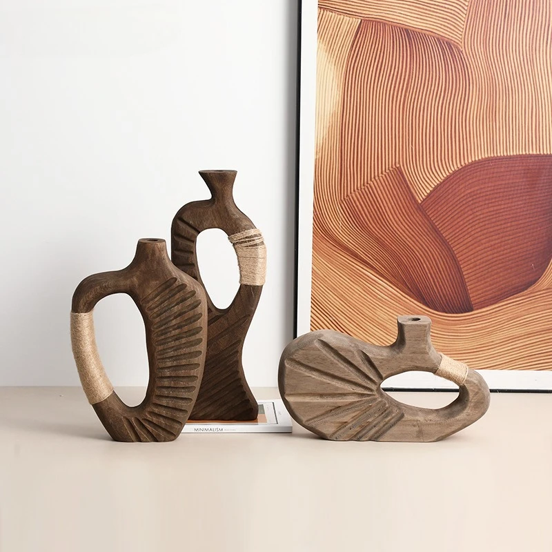 

Ваби-Саби, деревянная сухая ваза в стиле ретро, орнамент, креативная цветочная композиция, поделки для гостиной, фойе, обеденный стол, скандинавская ваза