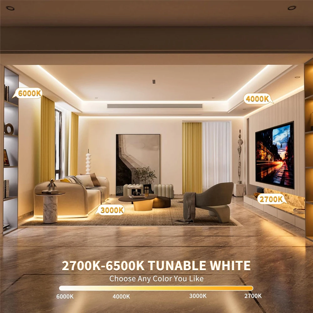 5M 10M 20M COB CCT Led Strip 24V Dual White Flexible Home Room Light Decor 2700-6500K Linear Tape 2.4G Dimming Remote Control