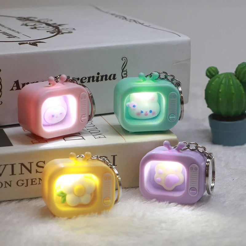 Mini Keychain TV With LED Light Bag Pendant Dormitory Bedside Night Light Atmosphere Light Desktop Ornament